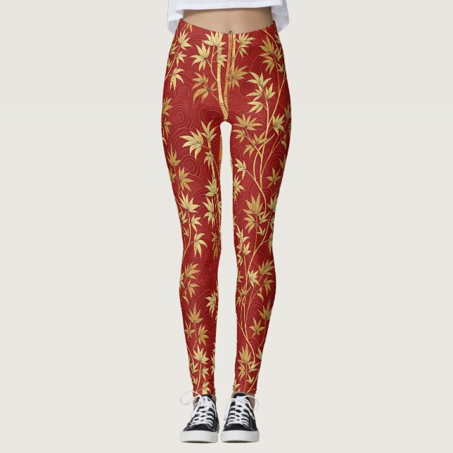 Karmosinröd Bamboo Östasiatisk (1) Leggings (Framsida)