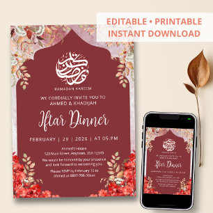 Karmosinröd blomsterdekoration Ramadan Iftar midda Inbjudningar