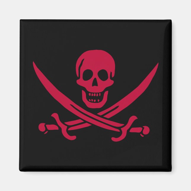 Karmosinröd dödskalle & svärd Piratflagga för Cali Magnet (Framsidan)
