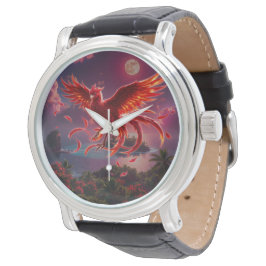 Karmosinröd Fenix av den månbelysta tidvågen. Armbandsur