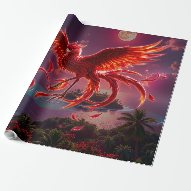Karmosinröd Fenix av den månbelysta tidvågen. Presentpapper (Utrullad)