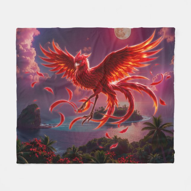 Karmosinröd Fenix av den månbelysta tidvattnet. Fleecefilt (Framsidan (Horisontell))