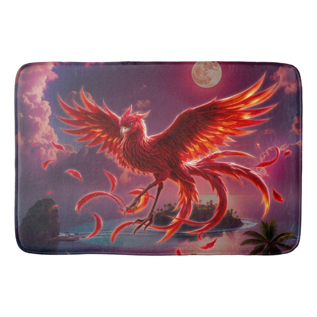 Karmosinröd Fenix vid den månbelysta tidvattnet. Badrumsmatta (Framsidan)