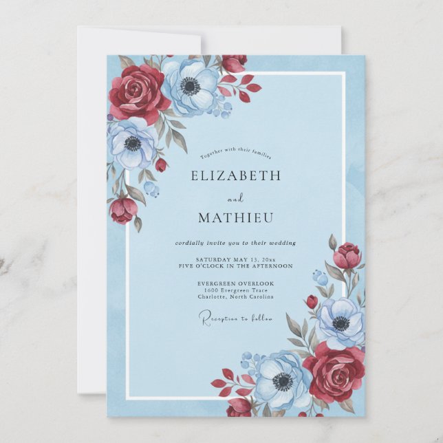 Karmosinröd Himmel Anemon Bröllop Inbjudningar (Framsida)