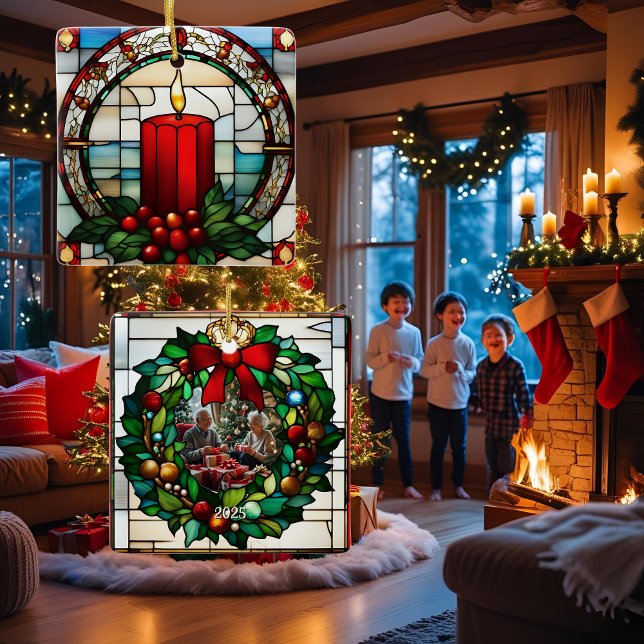 Karmosinröd jul ljus falskt glasmosaik julgransprydnad keramik (Skapare uppladdad)