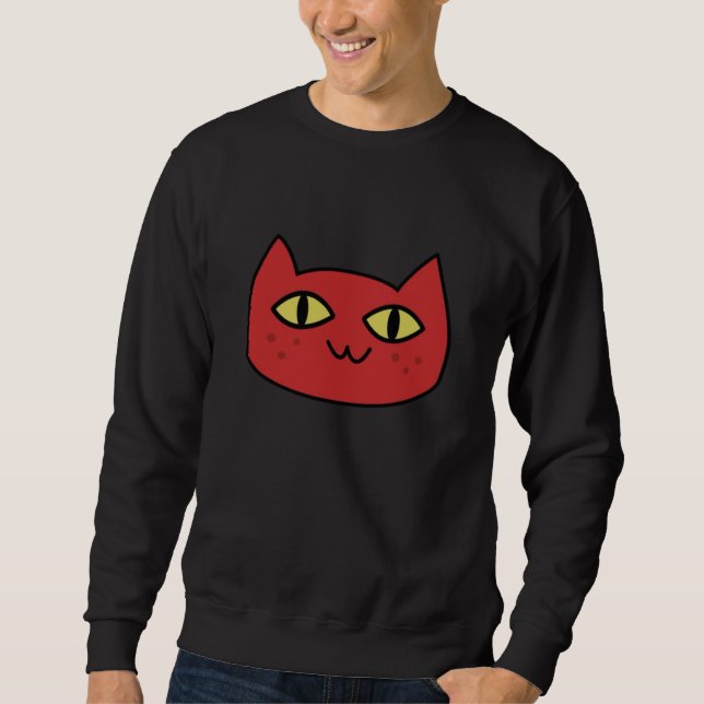 Karmosinröd katt Pop Art Lång Ärmad Tröja (Framsida)