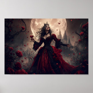 Karmosinröd månljust gotisk drottning konstaffisch poster