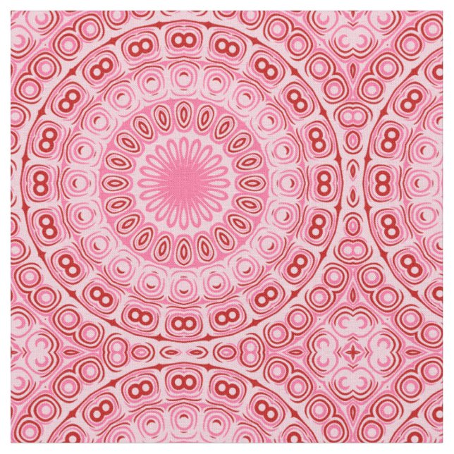 Karmosinröd och Rosa Mandalamönster Tyg (Närbild)