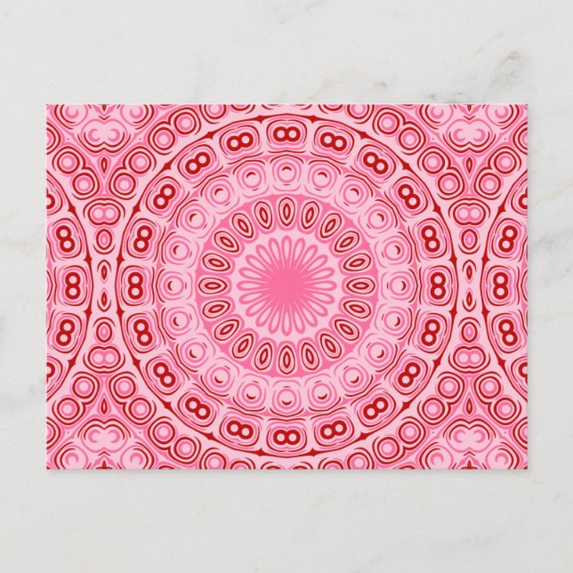 Karmosinröd och Rosa Mandalamönster Vykort (Framsida)