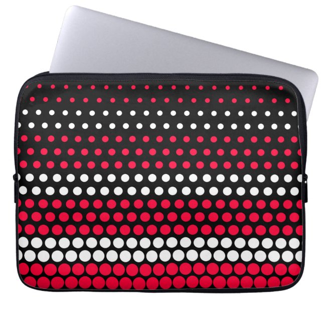 Karmosinröd och vit prickig laptop sleeve (Framsidan)