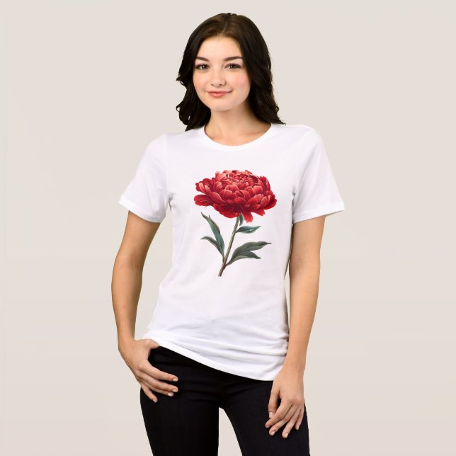 Karmosinröd Peony Bloom Konst T Shirt (Framsida Full)