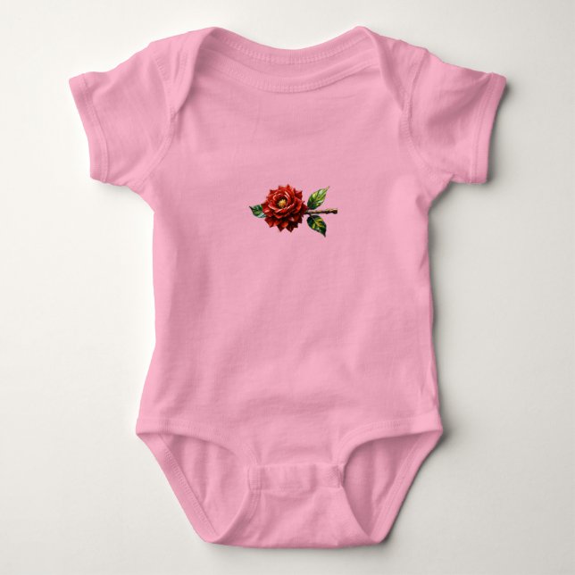 Karmosinröd ros i blom – Botanisk clipart T Shirt (Framsida)