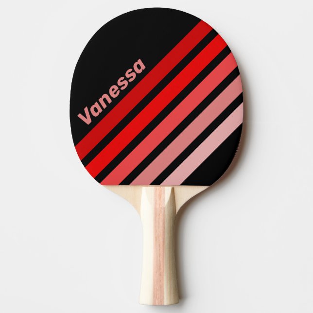 Karmosinröd Urblekning Vinklad Randig med Namn Pingisracket (Framsidan)