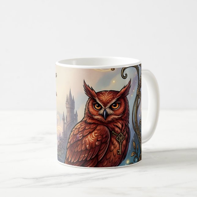 Karmosinröda Blommor & Mystisk Uggla. Kaffemugg (Framsida höger)
