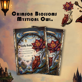 Karmosinröda Blommor & Mystisk Uggla. OSA Kort