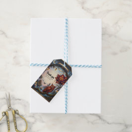 Karmosinröda Blommor & Mystisk Uggla. Presentetikett