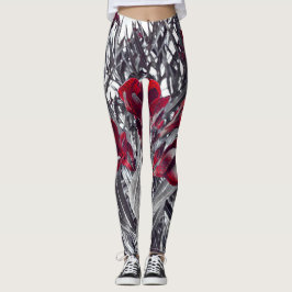 Karmosinröda Callas och Monokroma Bladtryck Leggin Leggings
