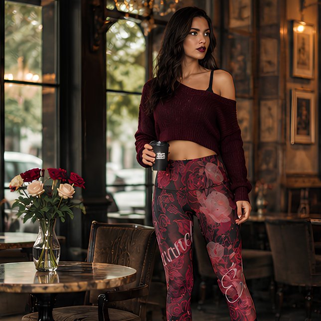 Karmosinröda spetsrosor Romantisk gotisk blomster  Leggings (Skapare uppladdad)