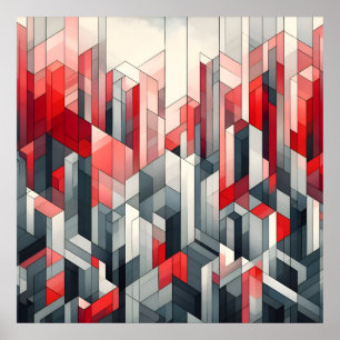 Karmosinrött Gridscape Poster