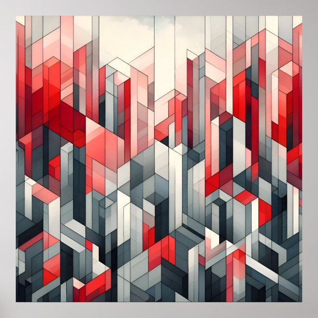 Karmosinrött Gridscape Poster (Framsidan)