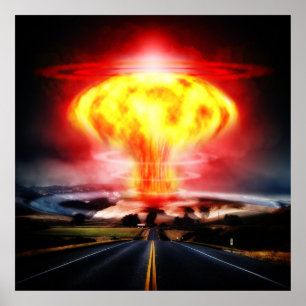Kärn- illustration för explosionchampinjonmoln poster