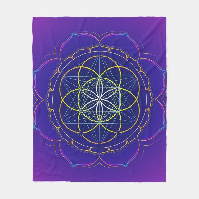 Kärna ur av livyantra- & Metatrons kubmandala Fleecefilt (Framsidan)