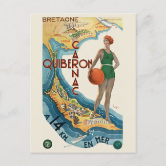 Karnac - Quiberon Frankrike Vintage affisch 1930 Vykort