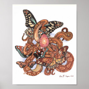 Kärnan i Beginings Mystical Butterfly Snakes Art Poster