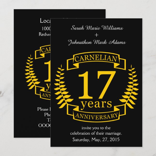 Karneol Ädelsten bröllopsjubileum 17 år Inbjudningar (Fram/baksida)