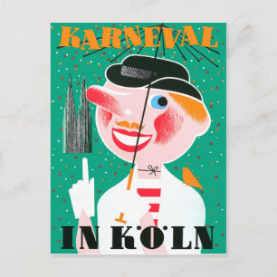 Karneval i Köln, lycklig man under paraply Vykort