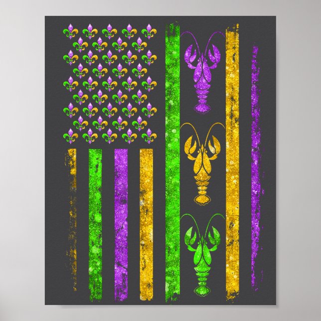 Karneval Mardi Gras Usa Amerikansk Flagga Kräftor  Poster (Framsidan)