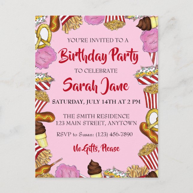 Karneval Statliga Marknadens Mat Födelsedagsfest Inbjudan Vykort (Framsida)