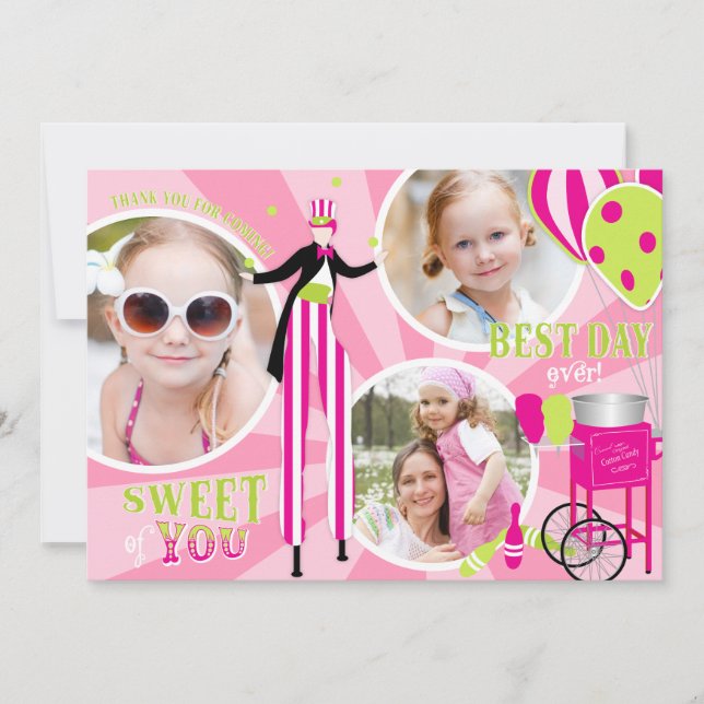 Karneval Stilt Walker & Cotton Candy Tack 3 Kort (Framsida)