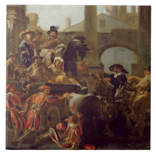 Karneval Time i Rome, 1653 (olja på kanfas) Kakelplatta