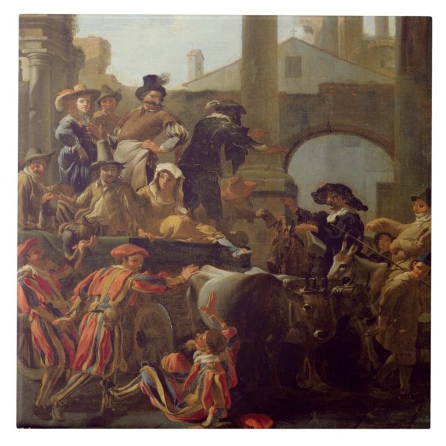 Karneval Time i Rome, 1653 (olja på kanfas) Kakelplatta (Framsidan)
