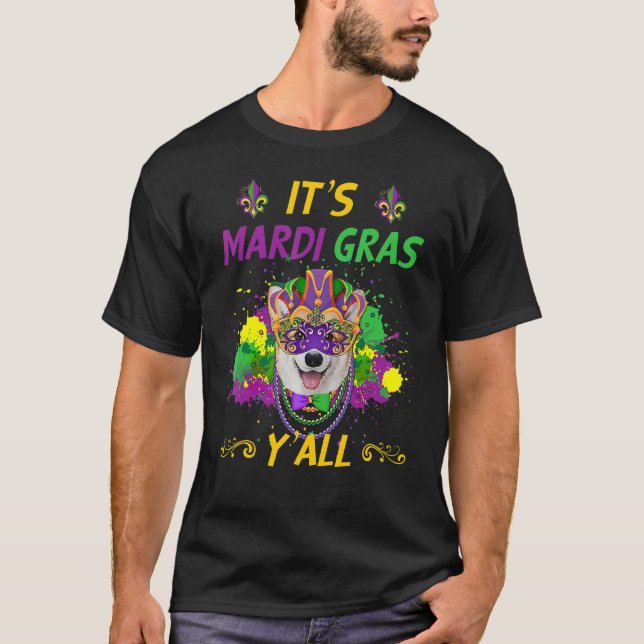 Karnevalsfestidé Corgi hund Mardi Gras T Shirt (Framsida)