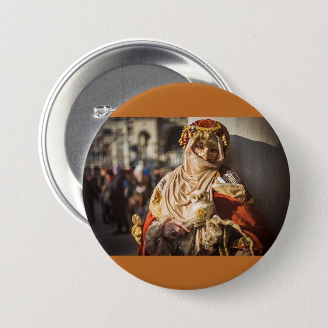 Karnevalsmask av mitten Östra i Venedig Knapp (Framsida & baksida)