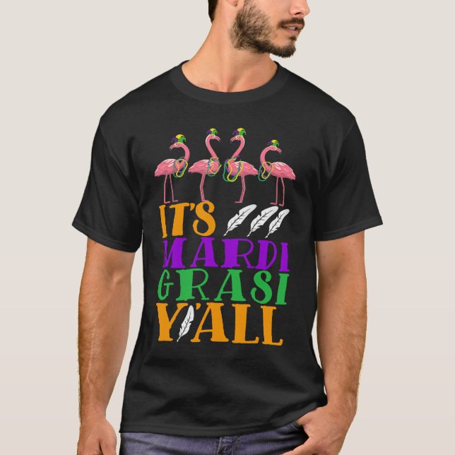 Karnevalspartyidé Flamingo Mardi Gras T Shirt (Framsida)