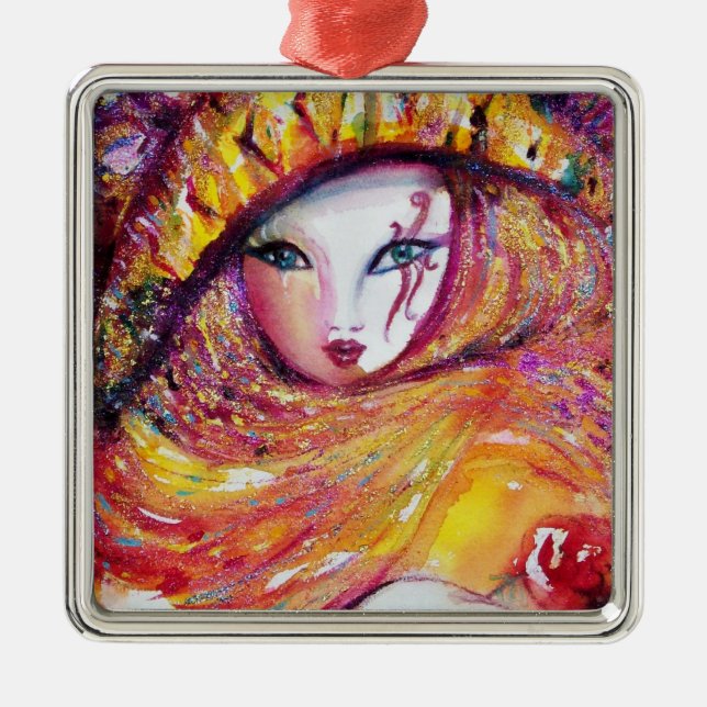 KARNISK MASK I GULD GULT MED RÖD ROS JULGRANSPRYDNAD METALL (Framsidan)