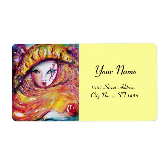 KARNISK MASK I GULT MED RÖD ROS FRAKTSEDEL (Framsidan)