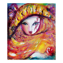 KARNISK MASK I GULT MED RÖD ROS