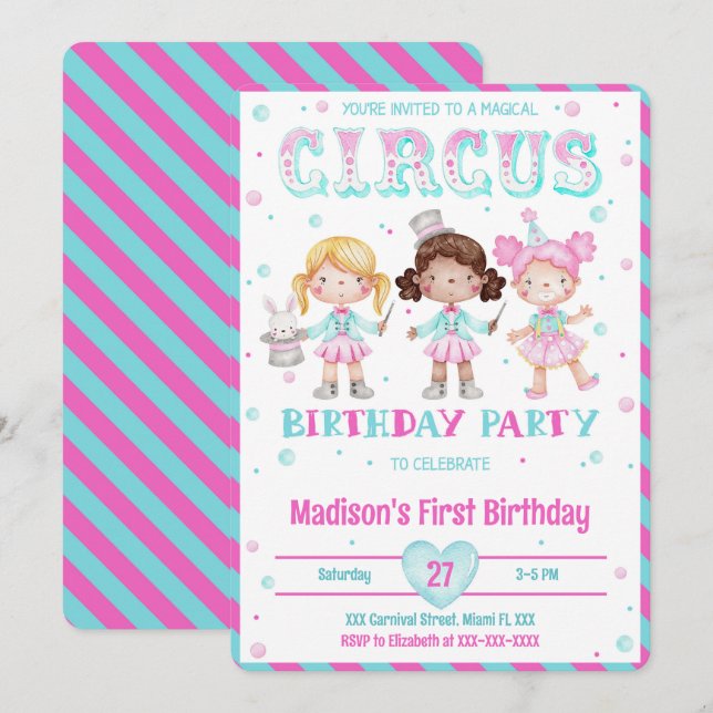 Karnival Birthday-inbjudningar Inbjudningar (Fram/baksida)