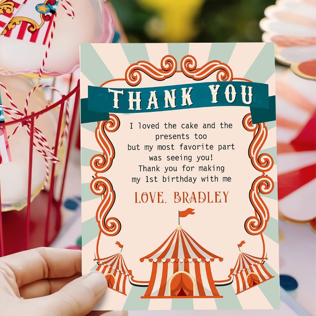 Karnival Circus Birthday - tackkort Tack Kort (Skapare uppladdad)