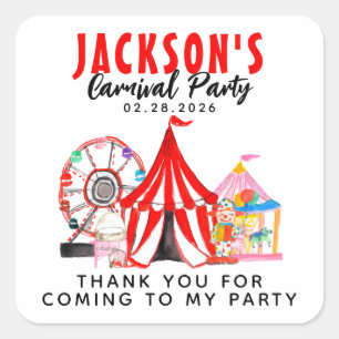 Karnival Circus Festival Show Tack Birthday Fyrkantigt Klistermärke