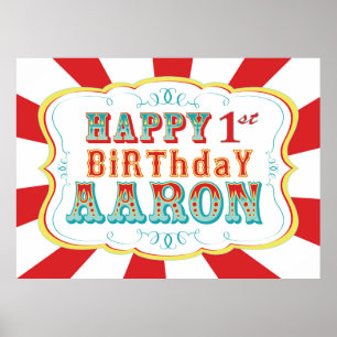 Karnival eller Circus Birthday Banner för Aaron Poster