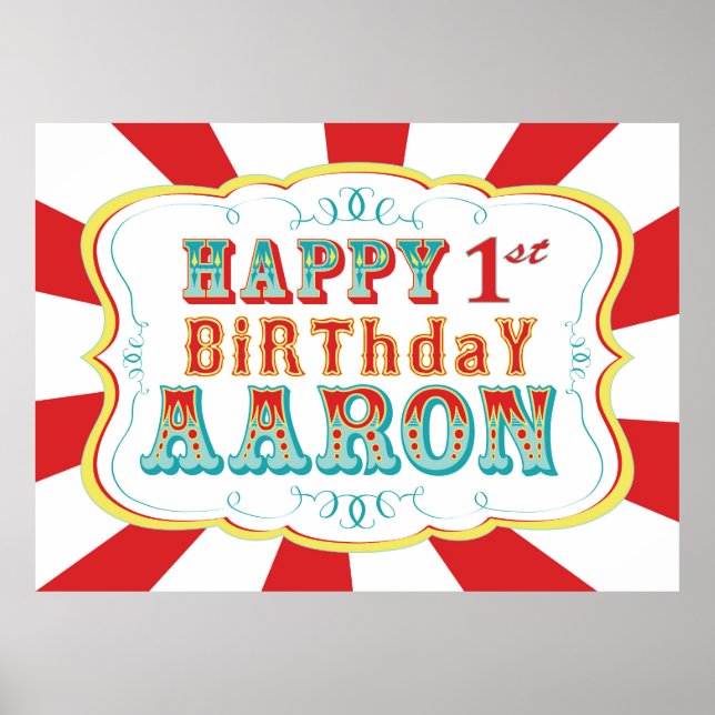 Karnival eller Circus Birthday Banner för Aaron Poster (Framsidan)
