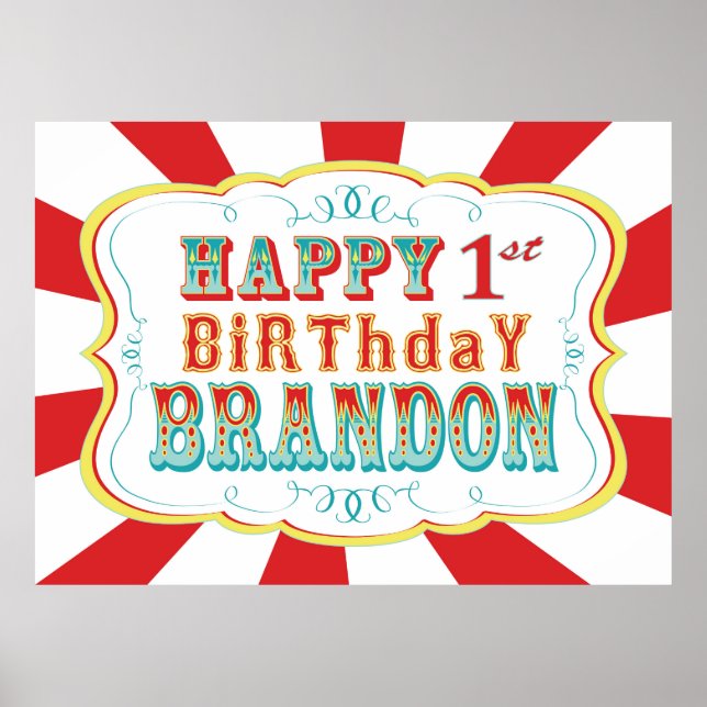 Karnival eller Circus Birthday Banner för Brandon Poster (Framsidan)
