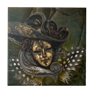 Karnival Mask-Grönt-skadepanel Kakelplatta