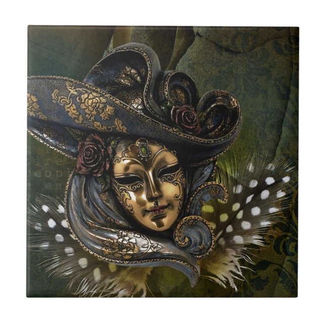 Karnival Mask-Grönt-skadepanel Kakelplatta (Framsidan)