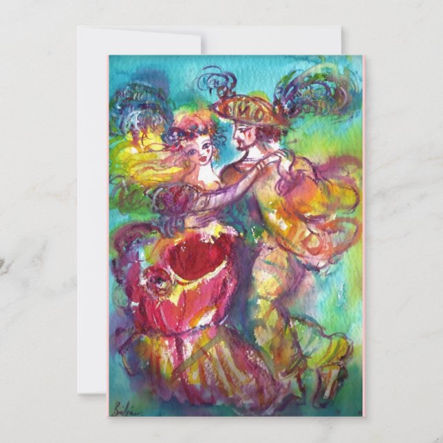 KARNIVALSDANS, Mardi Gras-fest, livfull rosa blå Inbjudningar (Framsida)